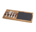 סט אירוח להגשת גבינות הכולל לוח עץ שיטה עם לוח אבן טבעית וסט סכיני גבינות – פתרון הגשה אלגנטי לבית ולאירוח