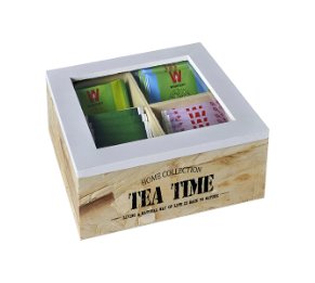 "TEA TIME"  מארז 4 תאים מעץ טבעי לשקיות תה