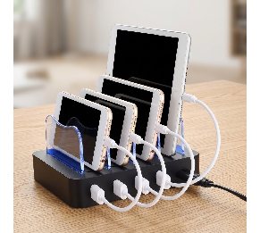 עמדת טעינה שולחנית חכמה 4 יציאות USB עם מחיצות מוארות