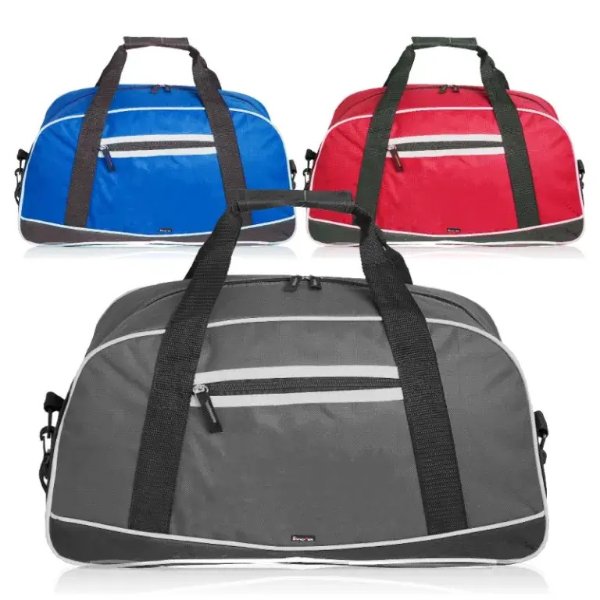 תיק ספורט מבד קורדורה עם תא מרכזי גדול ותא קדמי עם רוכסן בצבעים כחול אדום ואפור